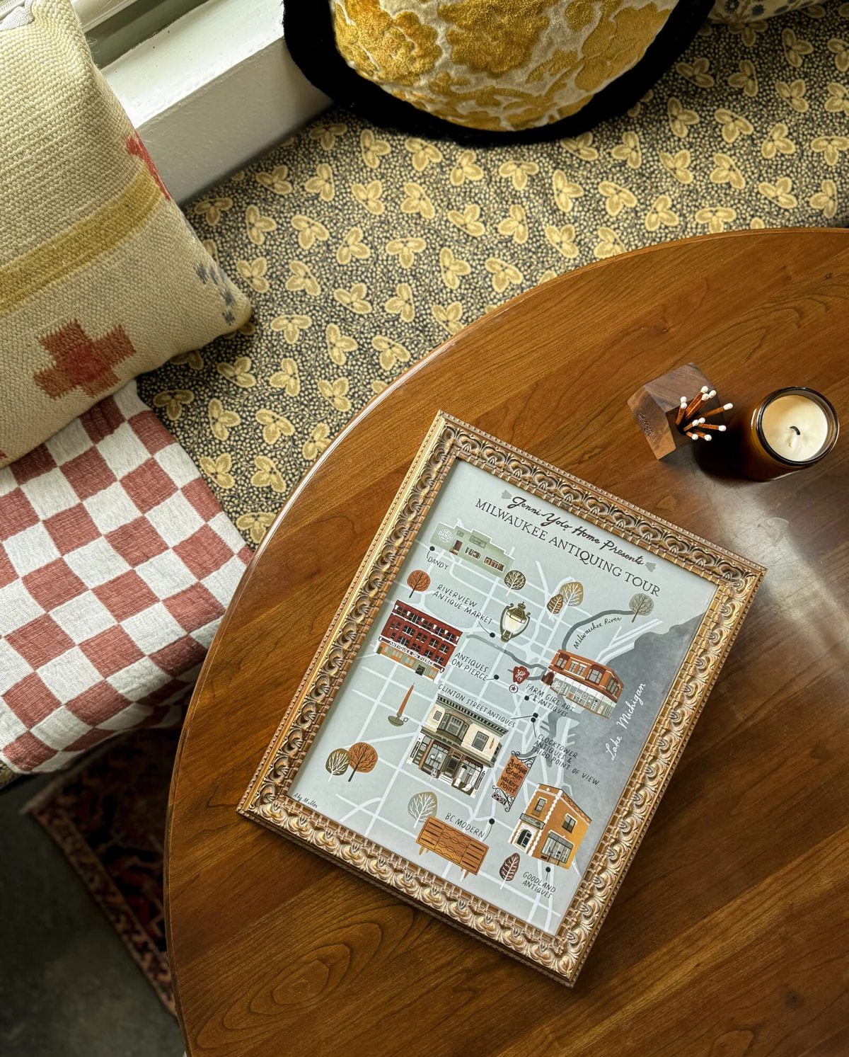 Illustrated map of Milwaukee antique shops, vintage style