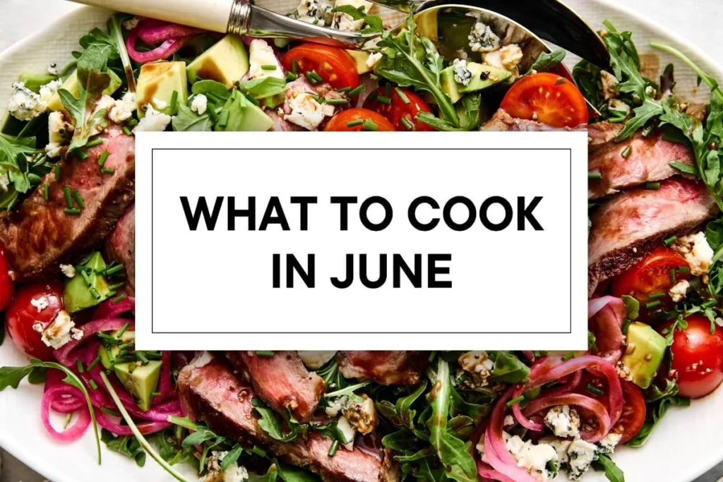 Colorful spread of summer recipes on a wooden table