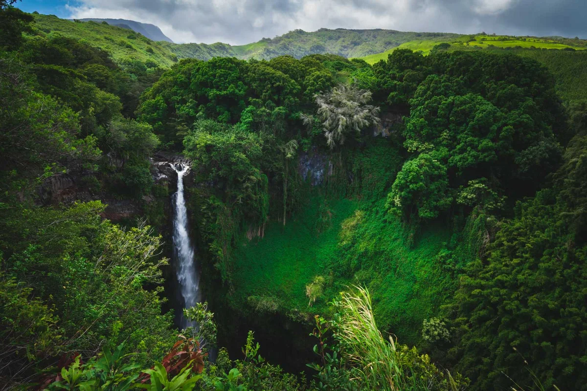 A waterfall along the Road to Hana in Maui.