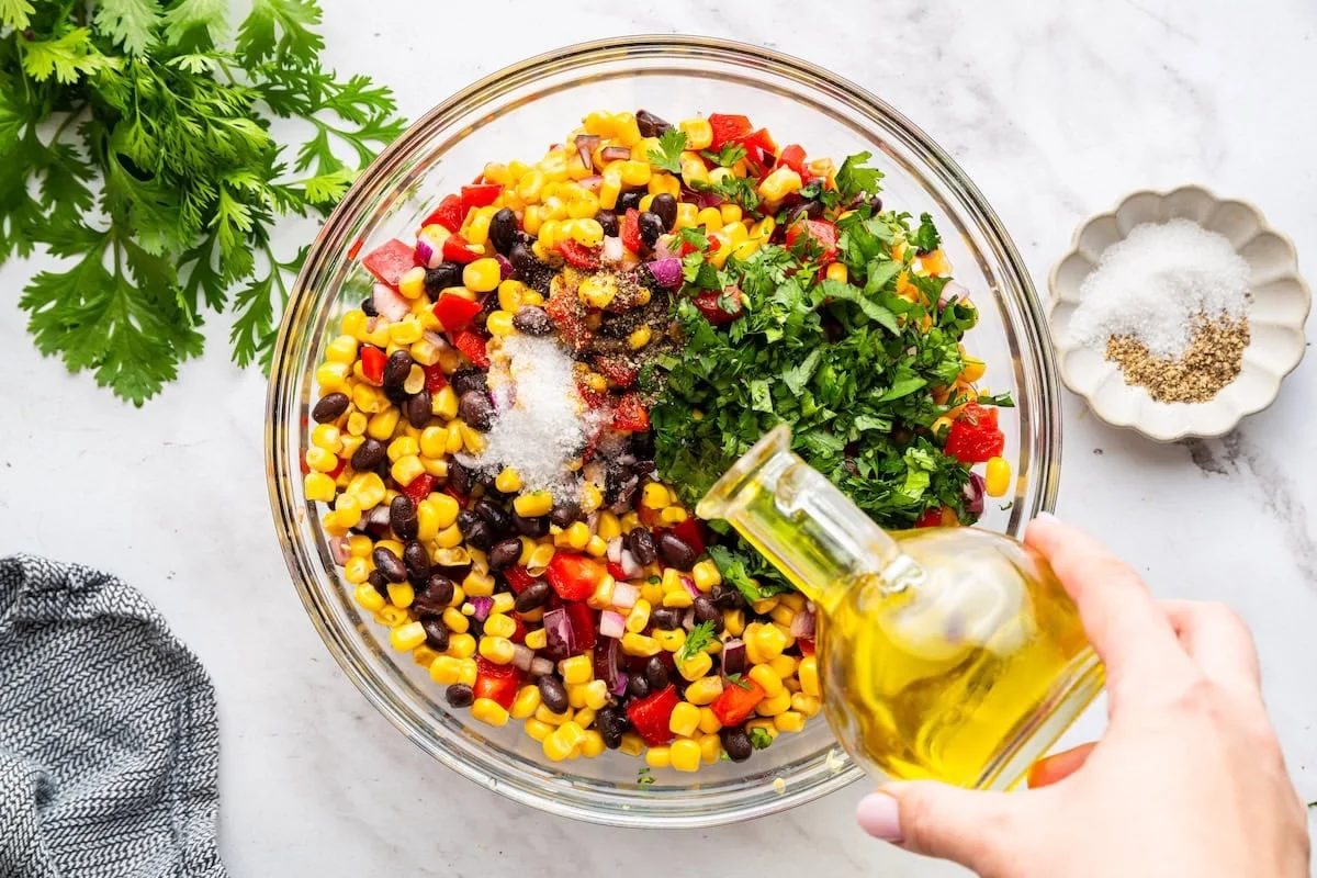 Black bean and corn salad with fresh parsley and red pepper