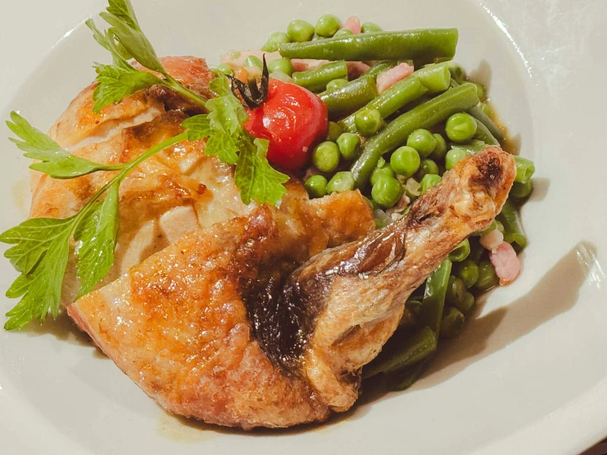 Crispy duck confit leg from southwest France