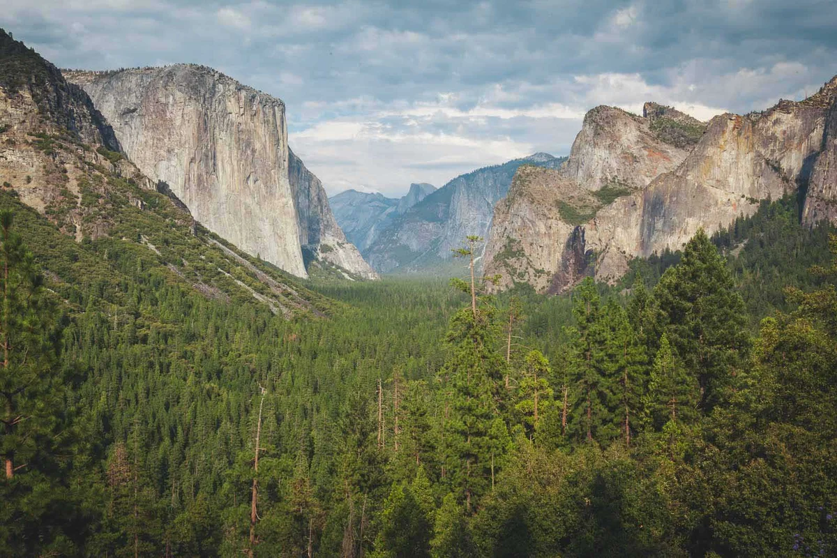 Yosemite Valley with El Capitan and Half Dome granite cliffs