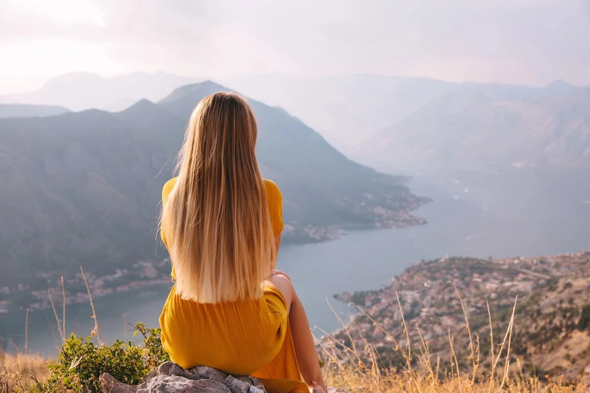 Bay of Kotor coastline and old town at dusk