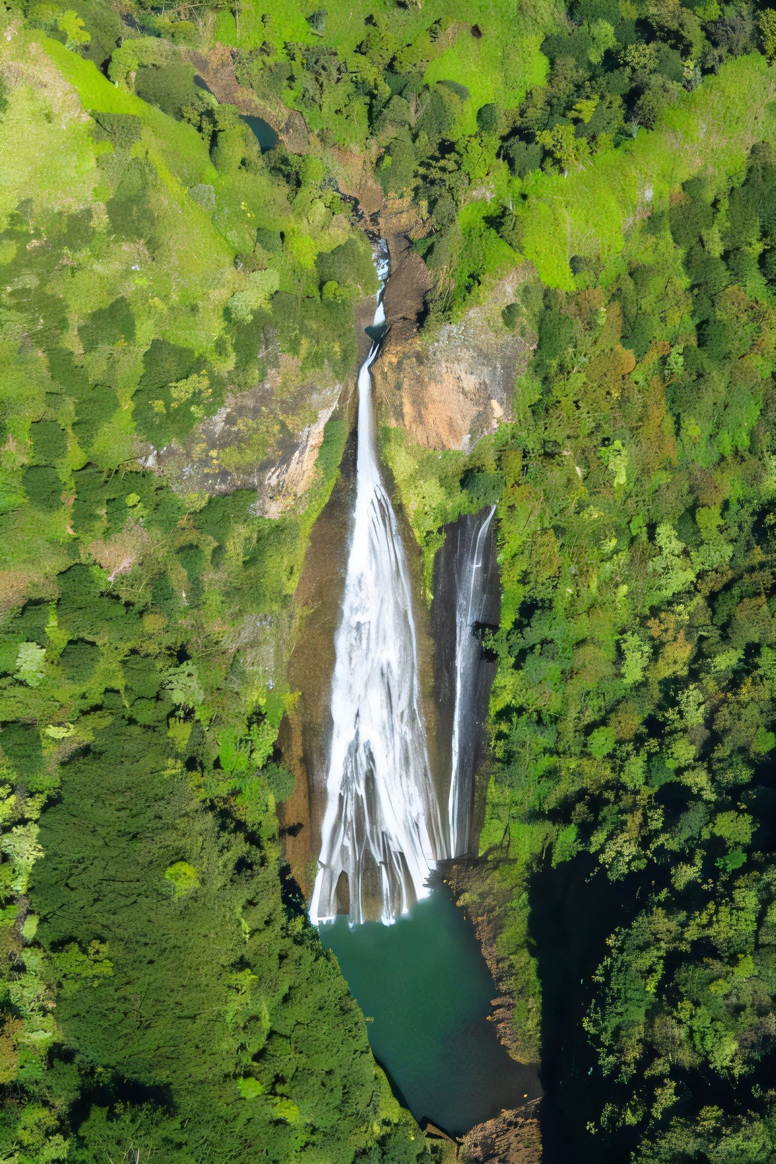 Waipo'o Falls cascading through Waimea Canyon from above