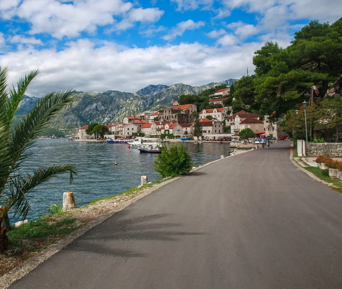 Bay of Kotor with boats on calm blue water