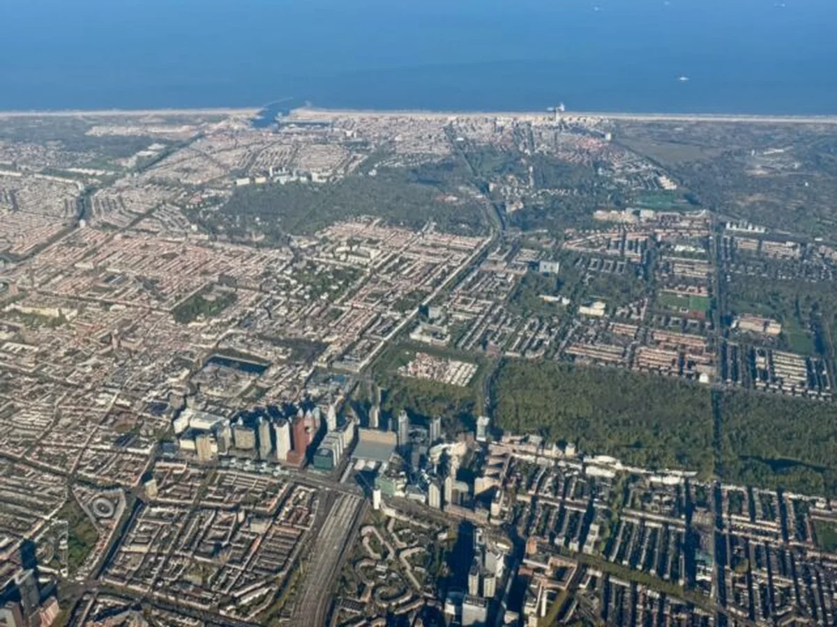 Aerial view of The Hague and Scheveningen coastline