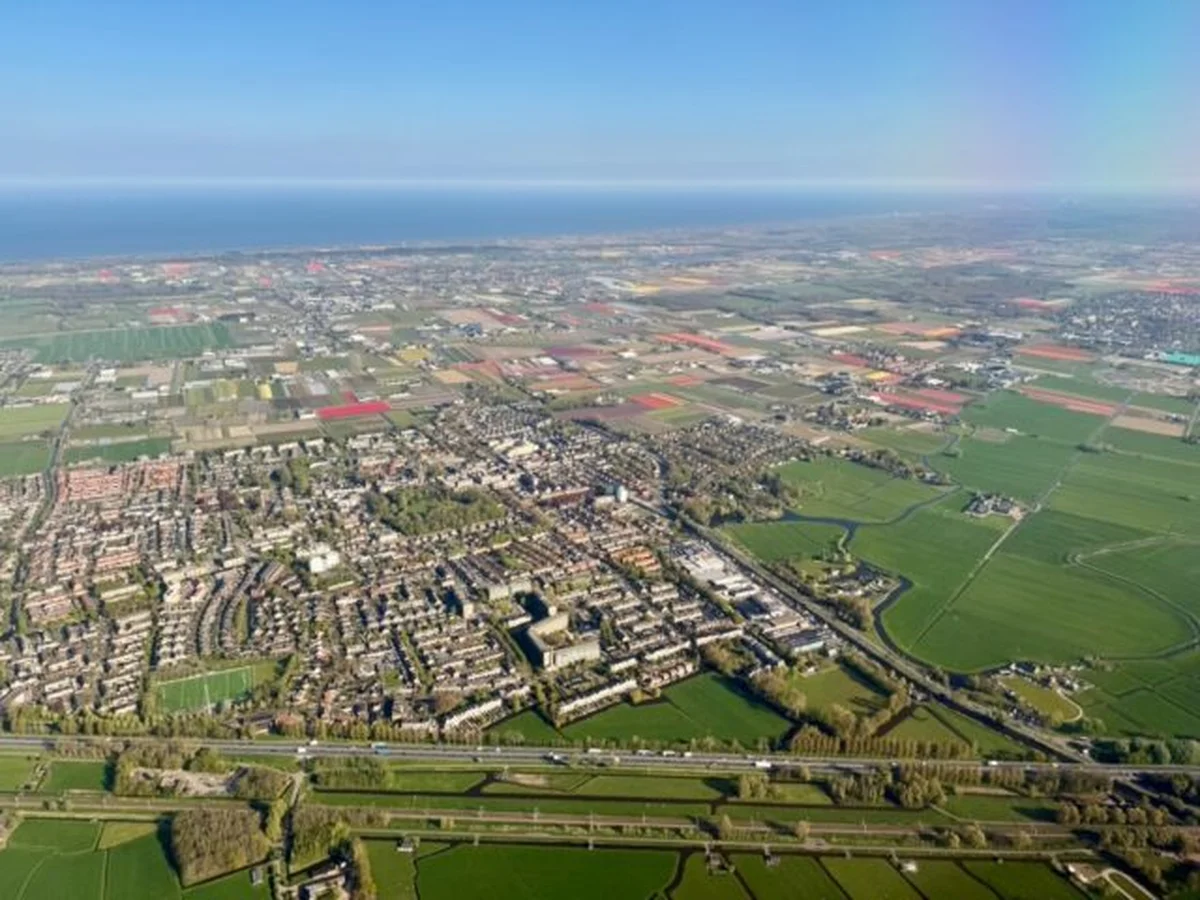 Aerial view of Sassenheim and the tulip fields nearby